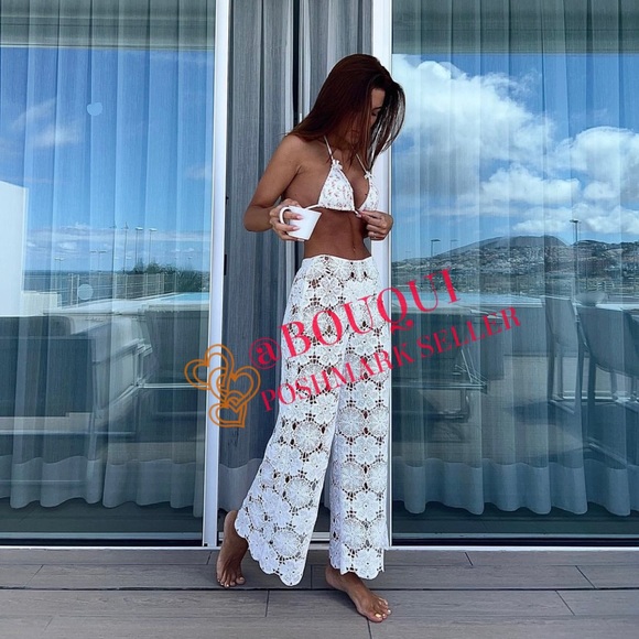 BLOGGERS FAV ZARA HIGH WAISTED OPEN WORK KNIT CROCHETED PANTS - Picture 1 of 7